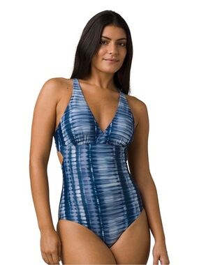 Prana Blue Tie-Dye V-Neck One-Piece Swimsuit